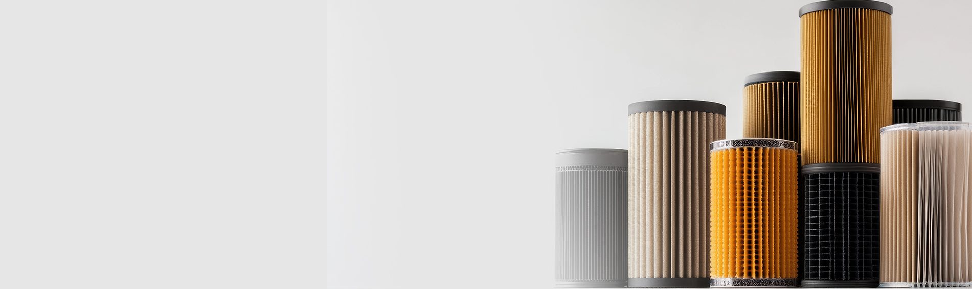 A collection of car filters showcased on a light surface, featuring various sizes